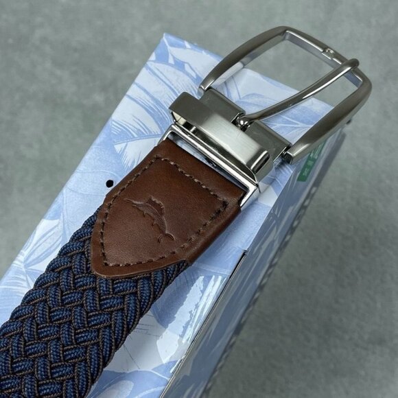 Tommy Bahama L/XL Mens Stretch Reversible Belt Navy/Brown a1215 - Picture 1 of 7
